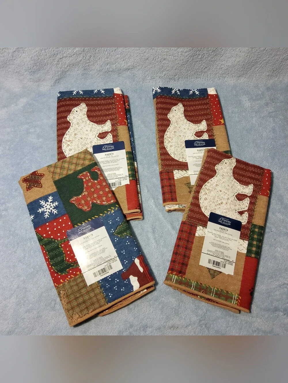 Vintage JCPenney Home Collection Christmas Napkins Set of 4 Rustic Cabin Lodge